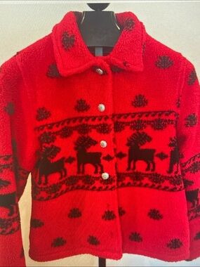 White Stag Red and Black Reindeer Pattern Ski Jacket